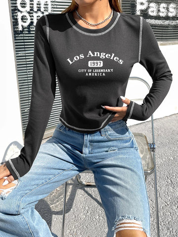 Letter Graphic Top-stitching Tee