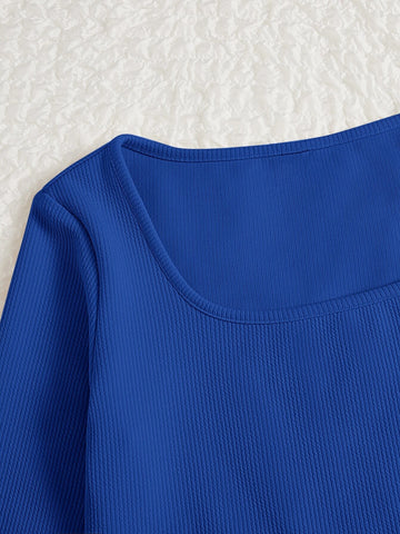 EZwear Letter Patched Detail Scoop Neck Crop Tee & Pants