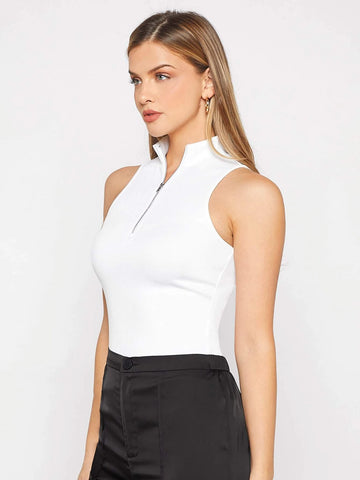 Half Zip Ribbed Knit Tank Top