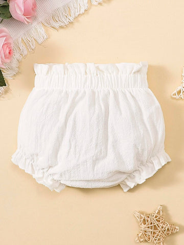 Baby Ruffle Trim Paper Bag Waist Shorts