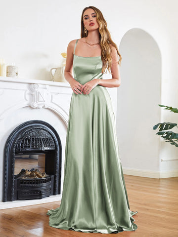 BABYONLINE D.R.E.S.S. Lace Up Backless Satin Bridesmaid Dress