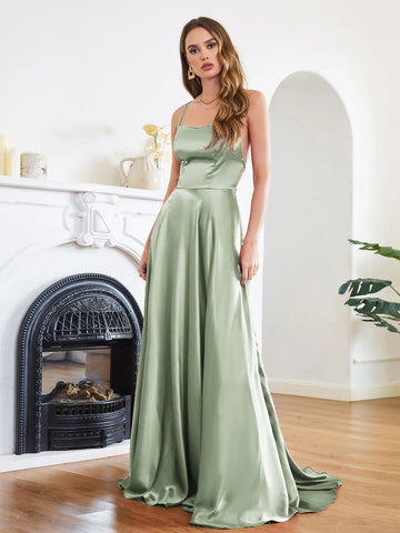 BABYONLINE D.R.E.S.S. Lace Up Backless Satin Bridesmaid Dress