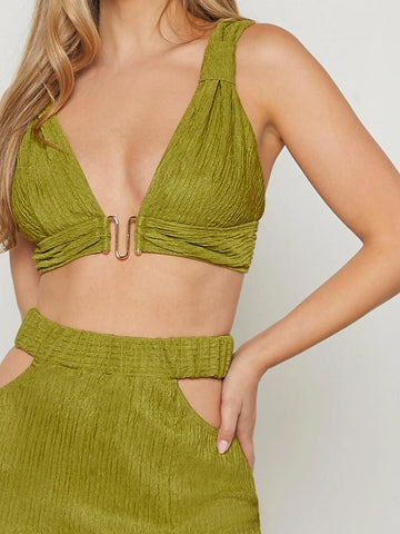 Ring Linked Crop Tank Top & Cut Out Waist Split Thigh Skirt