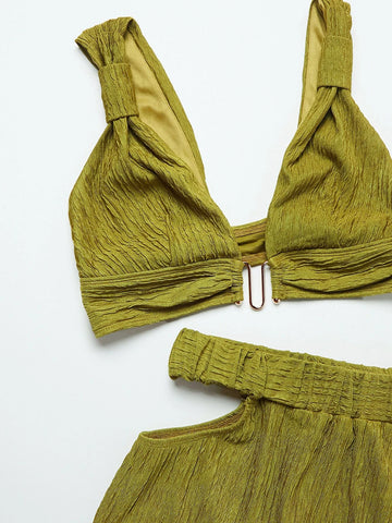 Ring Linked Crop Tank Top & Cut Out Waist Split Thigh Skirt