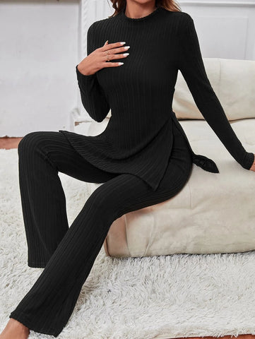 Split Hem Tee & Flare Leg Pants