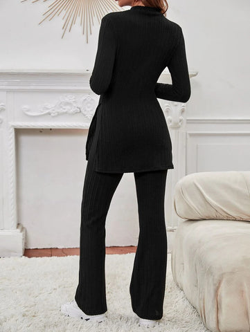 Split Hem Tee & Flare Leg Pants