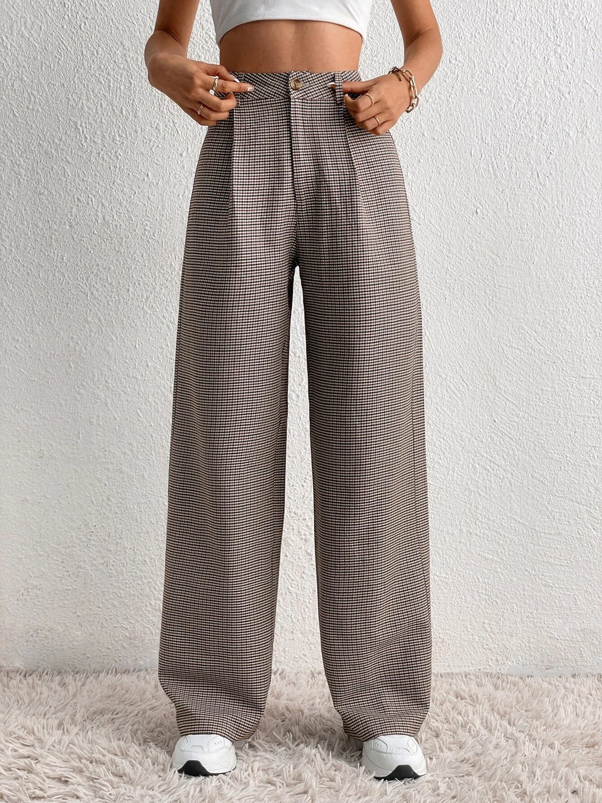 Plaid Print Wide Leg Pants