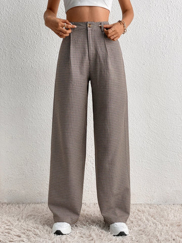 Plaid Print Wide Leg Pants