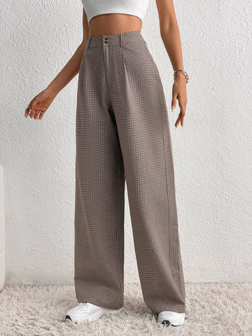 Plaid Print Wide Leg Pants