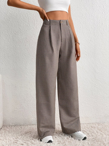 Plaid Print Wide Leg Pants