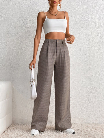 Plaid Print Wide Leg Pants
