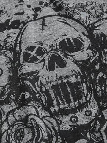 ROMWE Skull & Floral Graphic Raglan Sleeve Tee
