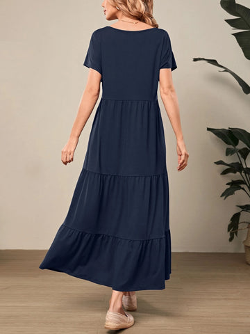 EMERY ROSE Solid Ruffle Hem Smock Dress