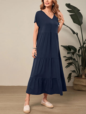 EMERY ROSE Solid Ruffle Hem Smock Dress