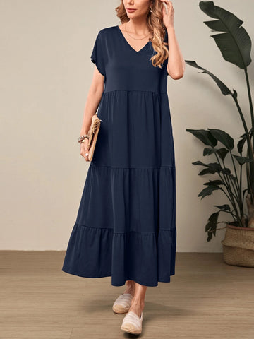 EMERY ROSE Solid Ruffle Hem Smock Dress