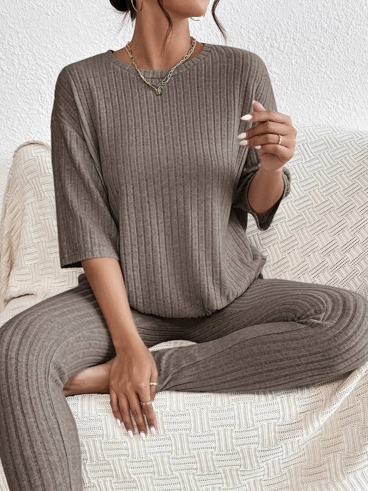 Unity Drop Shoulder Ribbed Knit Tee & Leggings