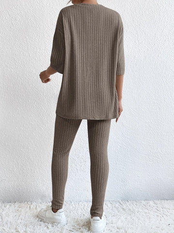 Unity Drop Shoulder Ribbed Knit Tee & Leggings