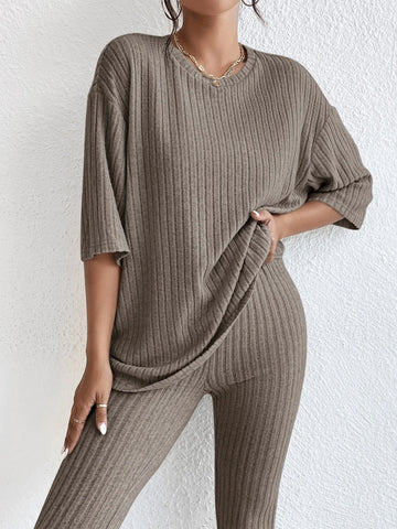 Unity Drop Shoulder Ribbed Knit Tee & Leggings