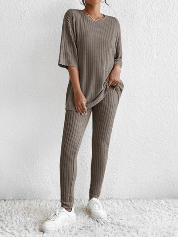 Unity Drop Shoulder Ribbed Knit Tee & Leggings