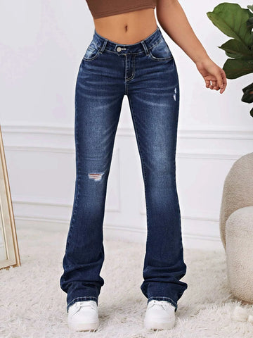 Bleach Wash Flare Leg Jeans
