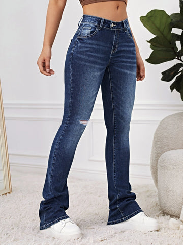 Bleach Wash Flare Leg Jeans