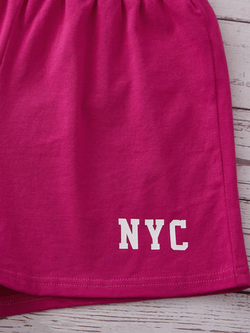 Girls Letter Graphic Drop Shoulder Crop Tee & Shorts Set