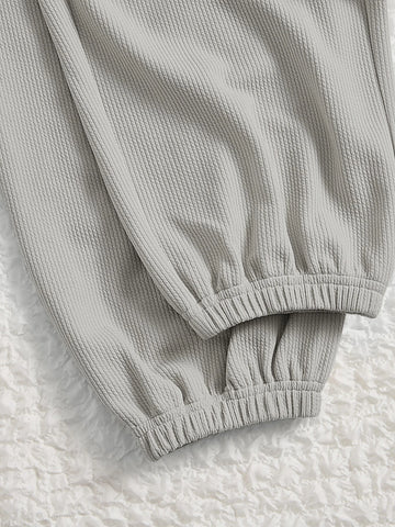 EZwear Letter Patched Detail Scoop Neck Crop Tee & Pants