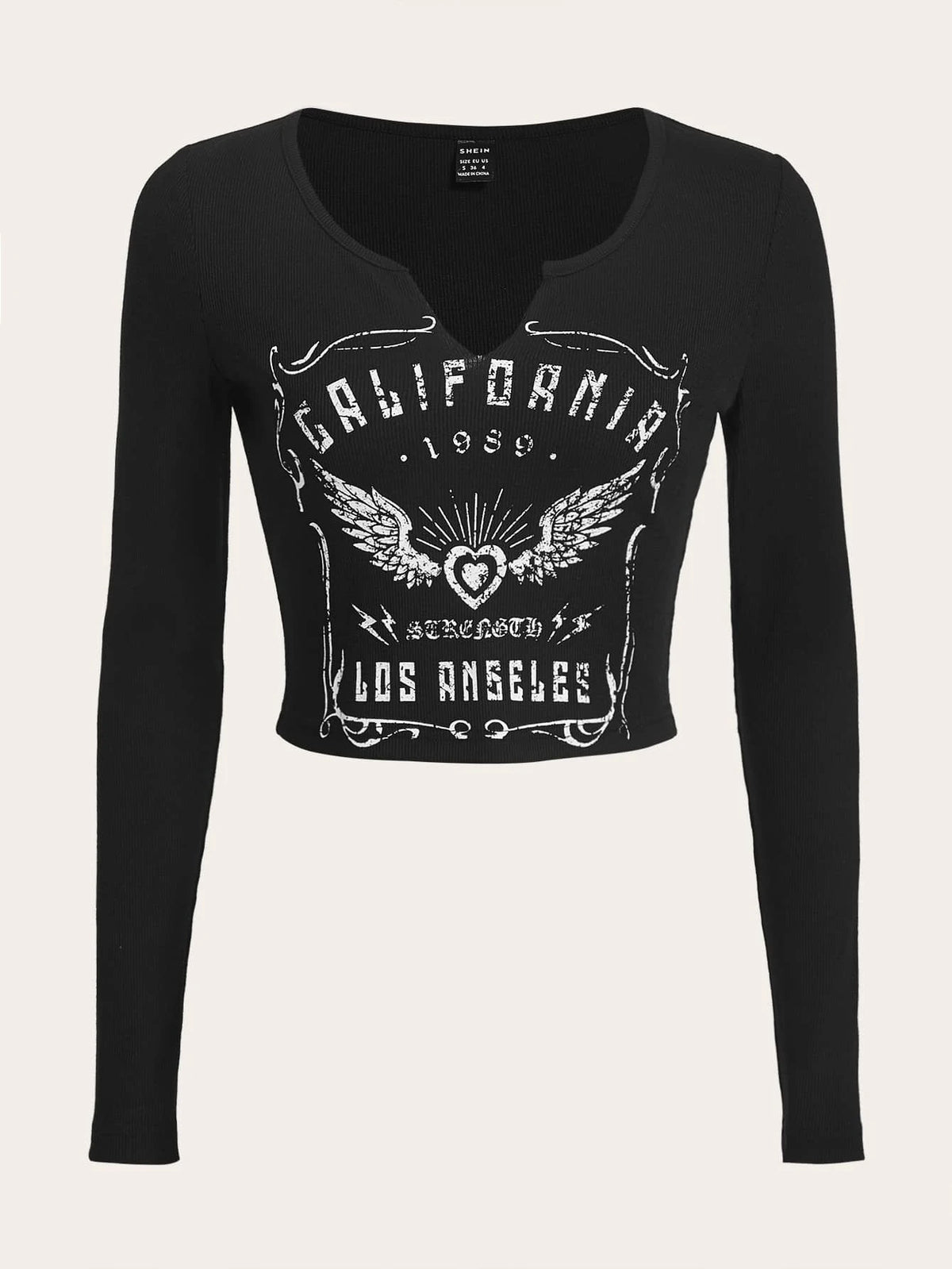 EZwear Letter Graphic Notched Neck Crop Tee
