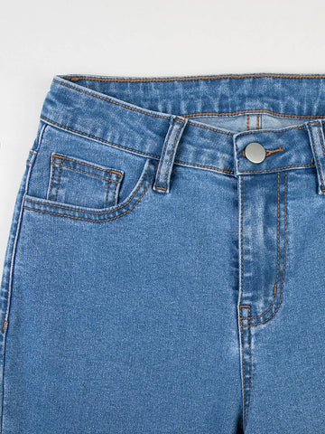 Rhinestone Fringe Asymmetrical Hem Skinny Jeans