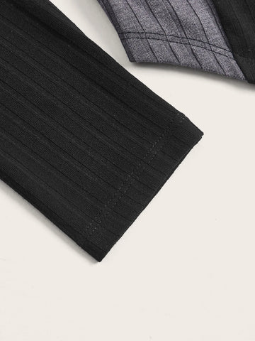 Two Tone Letter Patched Detail Bandana Hem Crop Tee