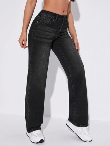 Slant Pocket Wide Leg Jeans