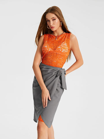 Lace Dress & Tie Side Wrap Skirt Without Lingerie