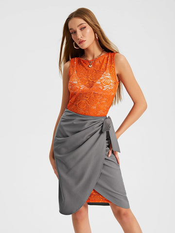 Lace Dress & Tie Side Wrap Skirt Without Lingerie