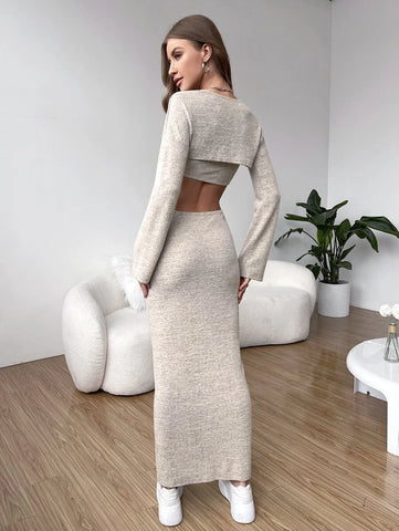 Marled Knit Cut Out Bodycon Dress & Super Crop Top