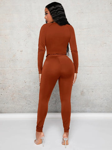 Sweetheart Neck Split Hem Top & Leggings