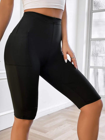 Solid Pocket Patched Biker Shorts