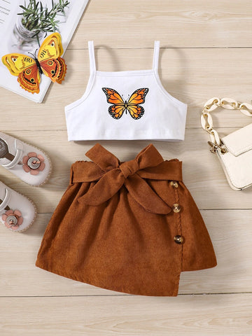 Baby Butterfly Print Cami Top & Belted Skirt