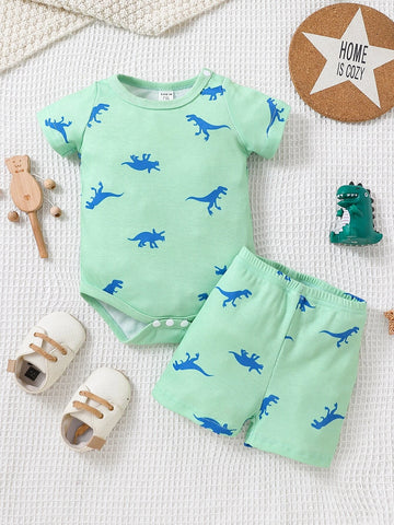 Newborn Baby Dinosaur Print Bodysuit & Shorts