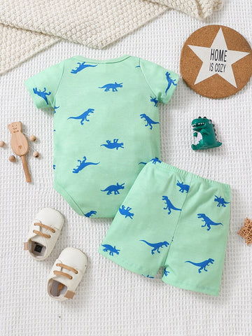 Newborn Baby Dinosaur Print Bodysuit & Shorts