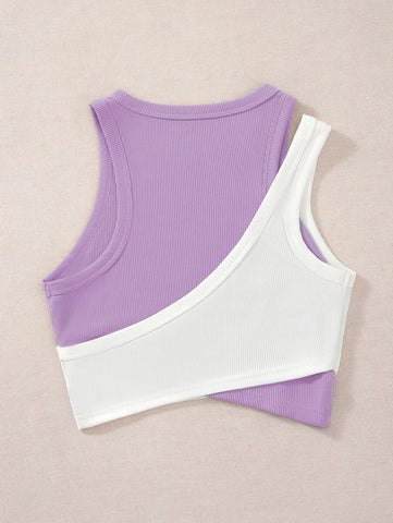 Two Tone Cut Out Crop Tank Top