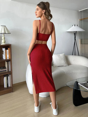 Solid Cami Top & Split Thigh Skirt