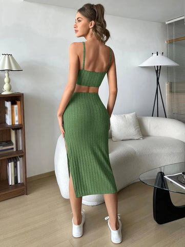 Solid Cami Top & Split Thigh Skirt