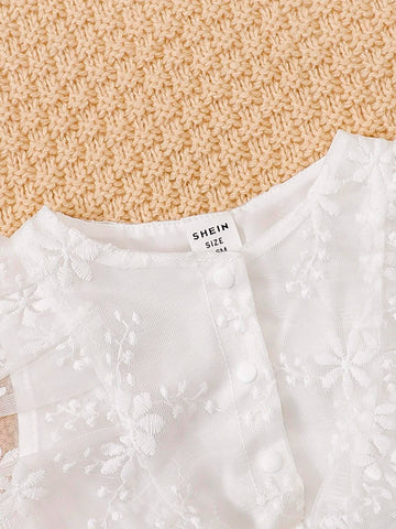 Baby Floral Embroidery Ruffle Trim Mesh Overlay Dress