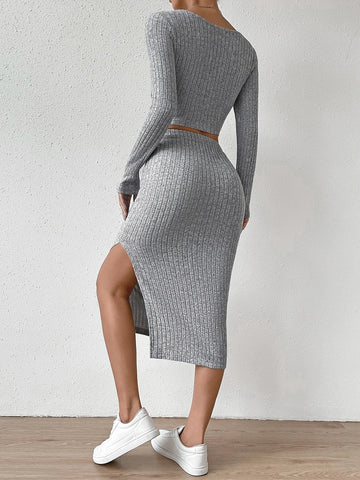 Scoop Neck Crop Tee & Split Thigh Skirt