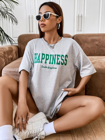 Letter Graphic Drop Shoulder Tee & Biker Shorts Set