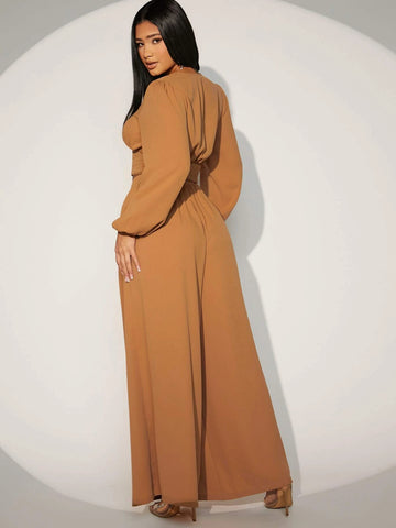 Lantern Sleeve Ruched Top & Wide Leg Pants