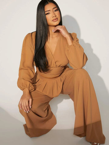 Lantern Sleeve Ruched Top & Wide Leg Pants