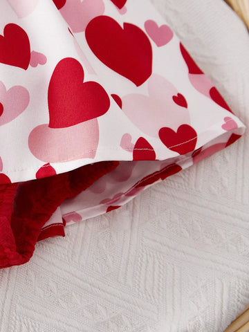 Baby Heart Print Ruffle Trim Combo Bodysuit Dress & Headband