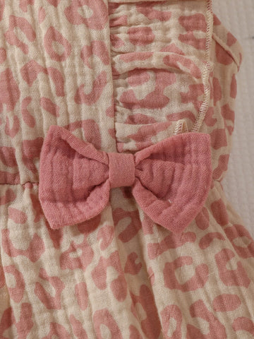Baby Leopard Print Ruffle Trim Bow Front Bodysuit With Accessory Headband