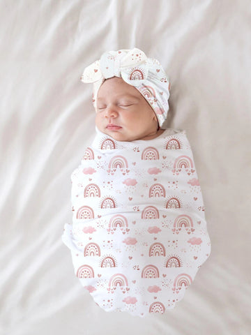 Newborn Photography Rainbow Print Blanket With Accessory Hat